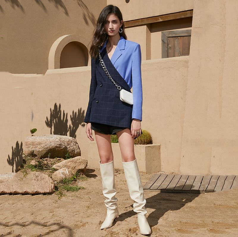 Color-Block Wrap Long Blazer