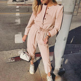 Cotton-blend belted jumpsuit in powder pink-Primetime Looks