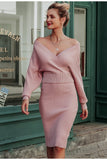 Primetime Looks-Cotton-blend knit skirt suit in powder pink