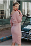Primetime Looks-Cotton-blend knit skirt suit in powder pink