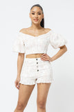 Cotton Puff Sleeve Crop Top w Shorts Set