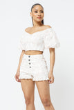 Cotton Puff Sleeve Crop Top w Shorts Set