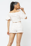 Cotton Puff Sleeve Crop Top w Shorts Set