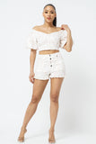 Cotton Puff Sleeve Crop Top w Shorts Set