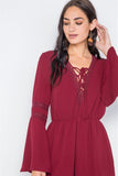 Primetime Looks-Crochet Bell Sleeve Lace-up Romper