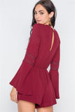 Primetime Looks-Crochet Bell Sleeve Lace-up Romper