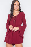 Primetime Looks-Crochet Bell Sleeve Lace-up Romper