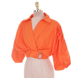 Crop Blouse with Buckled Waistband in colors