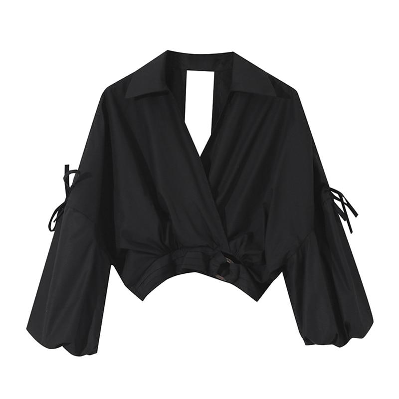 Crop Blouse with Buckled Waistband in colors