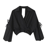 Crop Blouse with Buckled Waistband in colors