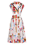 DALI printed lapel dress in colors