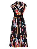 DALI printed lapel dress in colors