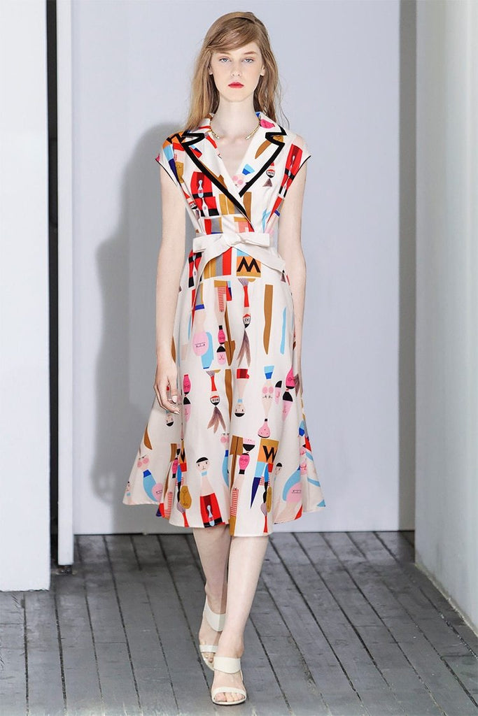 DALI printed lapel dress in colors