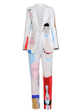 Primetime Looks-DALI SURREAL printed pants suit in white