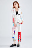 Primetime Looks-DALI SURREAL printed pants suit in white