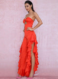 Primetime Looks-DANCING QUEEN Ruffled Jumpsuit in Orange