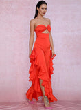 Primetime Looks-DANCING QUEEN Ruffled Jumpsuit in Orange
