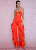 Primetime Looks-DANCING QUEEN Ruffled Jumpsuit in Orange