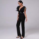 Primetime Looks-Deep V-neck elegant black jumpsuit