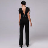 Primetime Looks-Deep V-neck elegant black jumpsuit