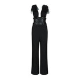 Primetime Looks-Deep V-neck elegant black jumpsuit