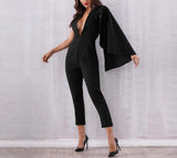Primetime Looks-Deep V-neck jumpsuit with batwing sleeve