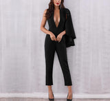 Primetime Looks-Deep V-neck jumpsuit with batwing sleeve