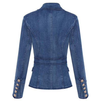Primetime Looks-Denim blue double-breasted blazer