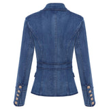 Primetime Looks-Denim blue double-breasted blazer