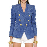 Primetime Looks-Denim blue double-breasted blazer