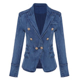 Primetime Looks-Denim blue double-breasted blazer