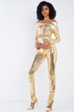 DISCO QUEEN Golden Scales Print Top and Leggings set