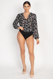 Ditsy Floral Wrap Bodysuit in Black