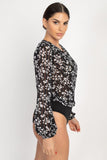 Ditsy Floral Wrap Bodysuit in Black