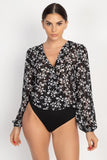 Ditsy Floral Wrap Bodysuit in Black