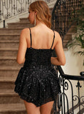 DIVINA Ruffled Hem Mini Dress in black