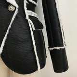 Primetime Looks-Double-breasted blazer with faux fur lining