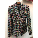 Primetime Looks-Double-breasted buttoned plaid blazer
