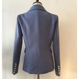 Primetime Looks-Double-breasted cotton-blend blazer in dark blue