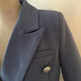 Primetime Looks-Double-breasted cotton-blend blazer in dark blue