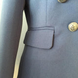 Primetime Looks-Double-breasted cotton-blend blazer in dark blue
