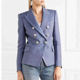 Primetime Looks-Double-breasted cotton-blend blazer in dark blue
