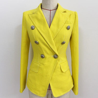 Primetime Looks-Double-breasted denim blazer in lime
