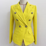 Double-breasted denim blazer in lime