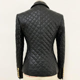 Primetime Looks-Double-breasted grid faux leather blazer