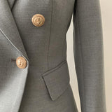 Primetime Looks-Double-breasted long blazer in gray