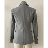 Primetime Looks-Double-breasted long blazer in gray