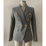 Primetime Looks-Double-breasted long blazer in gray