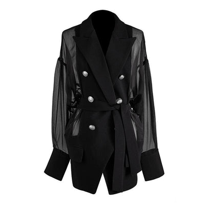 Primetime Looks-Double-breasted mesh cardigan