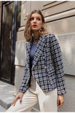 Double-breasted plaid blue blazer